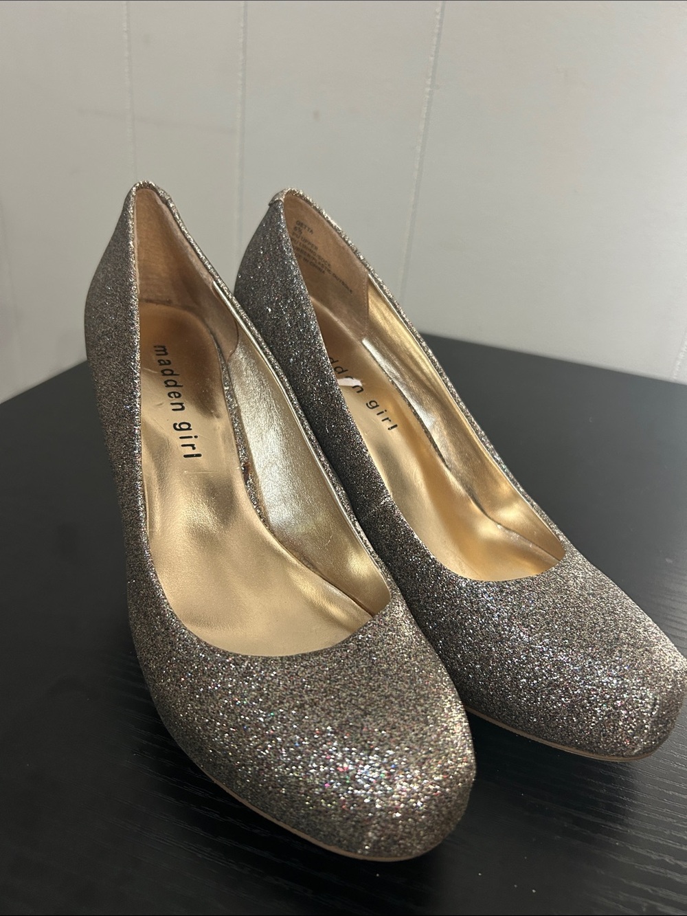 Madden Girl Glitter Heel Pumps in Silver